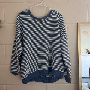 CJ Banks Navy and White Striped Sweater